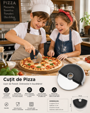 Cutit Circular pentru Pizza cu Lama din Otel Inoxidabil si Maner Antialunecare, 12 x 11 cm, ORIGINAL DEALS [10]