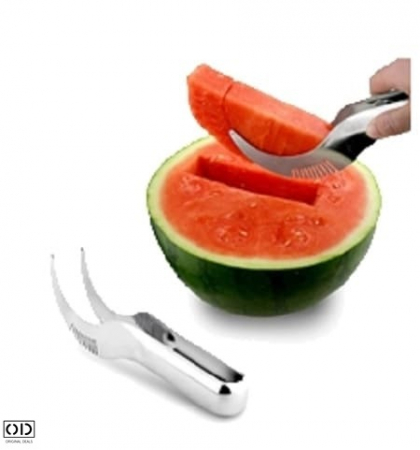 Cutit Feliator 2in1 cu Functie de Cleste, pentru Taiat si Servit Pepene Rosu si Galben, Inox, 22 cm, Premium [5]