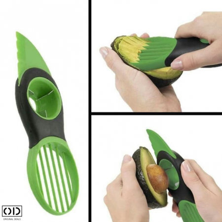 Cutit Feliator 3in1 pentru Avocado, Ustensila Premium cu 3 Functii, PVC, 20cm, Verde [3]