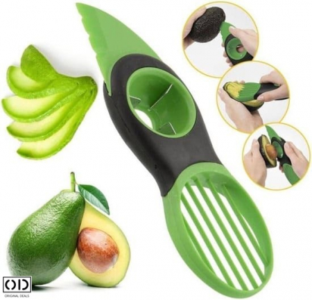 Cutit Feliator 3in1 pentru Avocado, Ustensila Premium cu 3 Functii, PVC, 20cm, Verde [0]