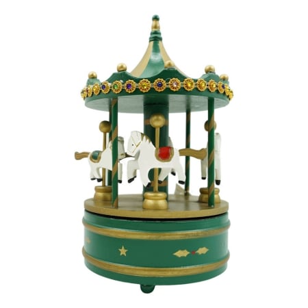 ✨TOATE PRODUSELE✨ - Cutiuta muzicala decorata de Craciun, Carusel rotativ, Verde, din Lemn, Interior, 