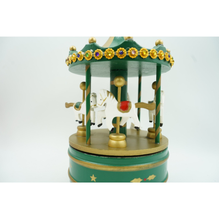 Cutiuta muzicala decorata de Craciun, Carusel rotativ, Verde, din Lemn, Interior,  [1]