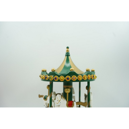 Cutiuta muzicala decorata de Craciun, Carusel rotativ, Verde, din Lemn, Interior,  [7]