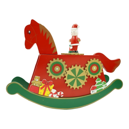 ✨TOATE PRODUSELE✨ - Cutiuta muzicala decorata de Craciun, Ponei, Rosu, din Lemn, 18 cm x 25 cm, Interior, 