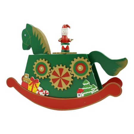 ✨TOATE PRODUSELE✨ - Cutiuta muzicala decorata de Craciun, Ponei, Verde, din Lemn, 18 cm x 25 cm, Interior, 