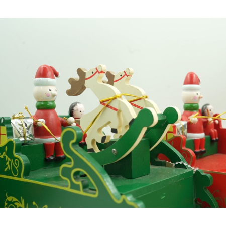 Cutiuta muzicala decorata, Sania lui Mos Craciun, Verde, din Lemn, 16 cm x 18.5 cm, Interior,  [1]