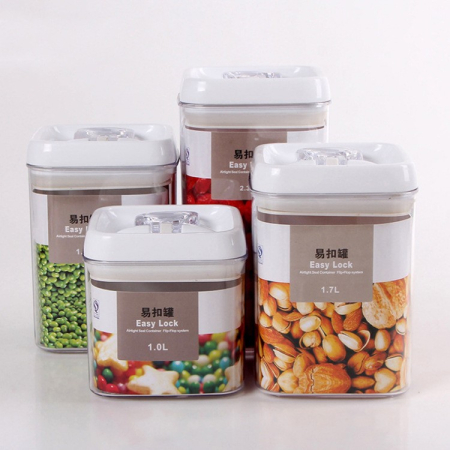 Cuutii de Depozitare Alimente, , Set din 4 Cutii pentru Condimente in Bucatarie, Cutii de tip Container, Diferite Dimensiuni, cu Capac Ermetic, din Plastic PP, Transparent [1]