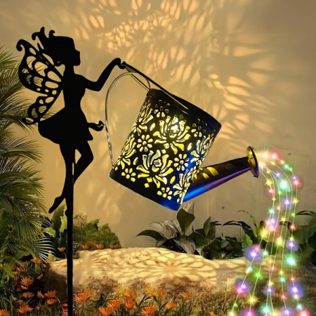 Decor Ornament pentru Gradina, , Decoratiune pentru Gradina, Model Zana cu Stropitoare, Lumini LED Alb Cald, Inaltime 63 cm, Negru [1]