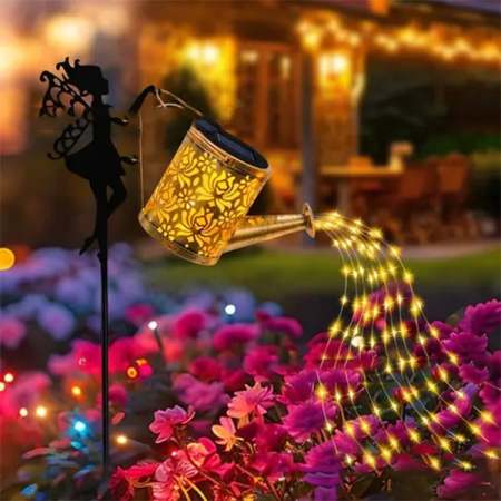 Decor Ornament pentru Gradina, , Decoratiune pentru Gradina, Model Zana cu Stropitoare, Lumini LED Alb Cald, Inaltime 63 cm, Negru [2]