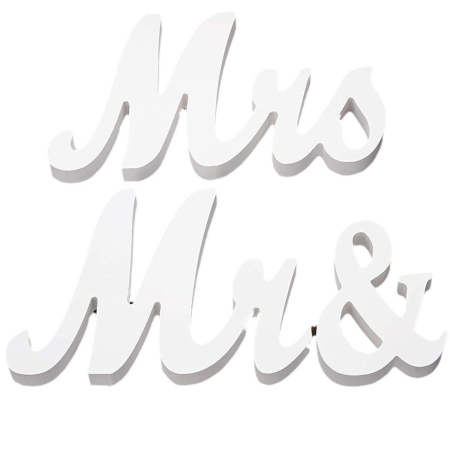 ✨TOATE PRODUSELE✨ - Decor pentru Masa, , Model Mr&Mrs, Tematica Nunta, 10x20 cm, Alb