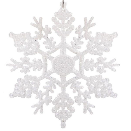 Accesorii Brad - Decoratiune brad fulg de zapada, 13cm, alb cu sclipici
