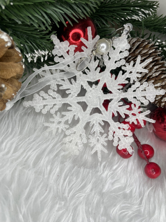 Decoratiune brad fulg de zapada, 13cm, alb cu sclipici [10]