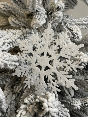 Decoratiune brad fulg de zapada, 13cm, alb cu sclipici [11]