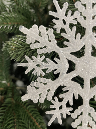 Decoratiune brad fulg de zapada, 13cm, alb cu sclipici [14]