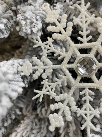 Decoratiune brad fulg de zapada cu cristal, set 2 bucati, 12cm, alb [13]