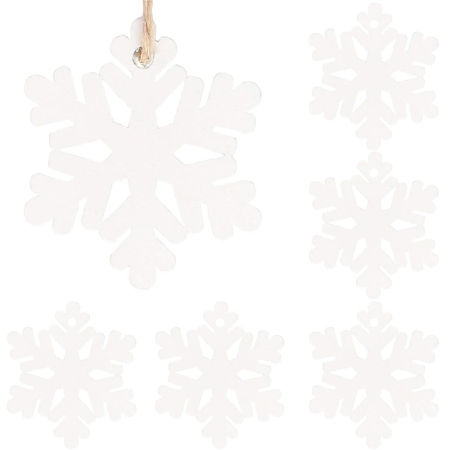Decoratiune brad fulg de zapada din lemn, set 6 bucati, 4cm, alb [8]