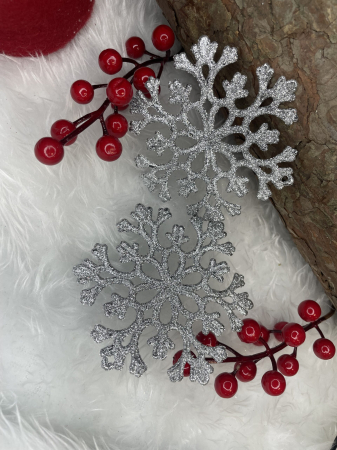 Decoratiune brad fulg de zapada, set 12 bucati, 10cm, argintiu [17]