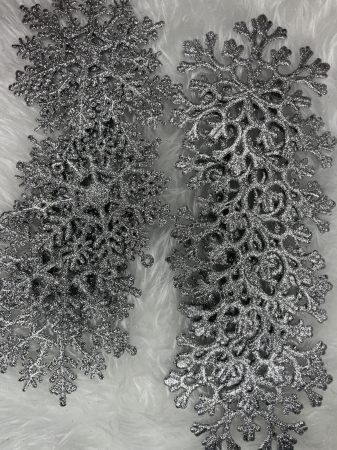 Decoratiune brad fulg de zapada, set 12 bucati, 10cm, argintiu [13]