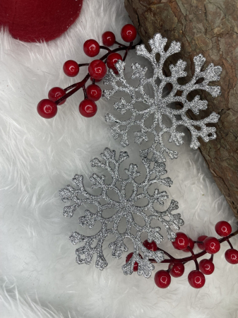 Decoratiune brad fulg de zapada, set 12 bucati, 10cm, argintiu [18]