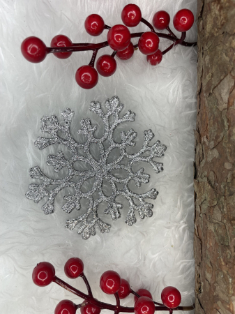 Decoratiune brad fulg de zapada, set 12 bucati, 10cm, argintiu [20]