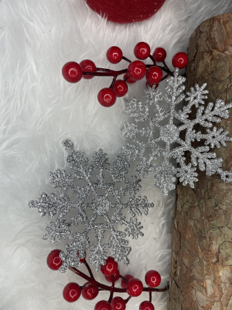 Decoratiune brad fulg de zapada, set 12 bucati, 10cm, argintiu [19]