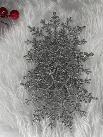 Decoratiune brad fulg de zapada, set 3 bucati, 12cm, argintiu [10]