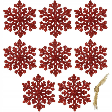 Decoratiune brad fulg de zapada, set 8 bucati, 8cm, rosu [4]