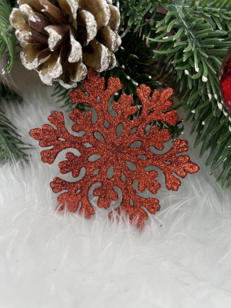 Decoratiune brad fulg de zapada, set 8 bucati, 8cm, rosu [7]