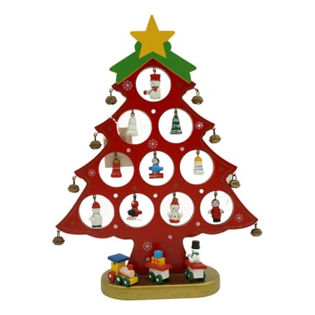 ✨TOATE PRODUSELE✨ - Decoratiune Craciun, Brad, Rosu, 10 cavitati cu ornamente, 20.5 cm x 28 cm, Lemn, 