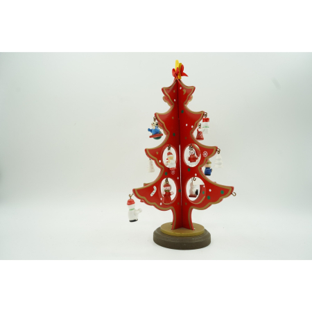 Decoratiune Craciun, Brad, Rosu, 8 cavitati cu ornamente, 18.5 cm x 25 cm, Lemn,  [1]