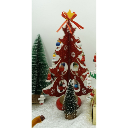 Decoratiune Craciun, Brad, Rosu/Alb, 8 cavitati cu ornamente, 18.5 cm x 33 cm, Lemn,  [6]