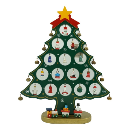 ✨TOATE PRODUSELE✨ - Decoratiune Craciun, Brad, Verde, 15 cavitati cu ornamente, 25.5 cm x 33 cm, Lemn, 