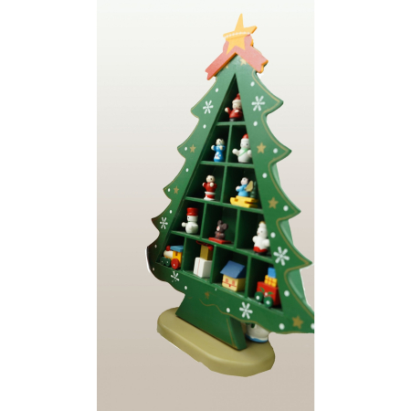 Decoratiune Craciun, Brad, Verde, 5 cavitati cu ornamente, 22 cm x 29 cm, Lemn,  [3]