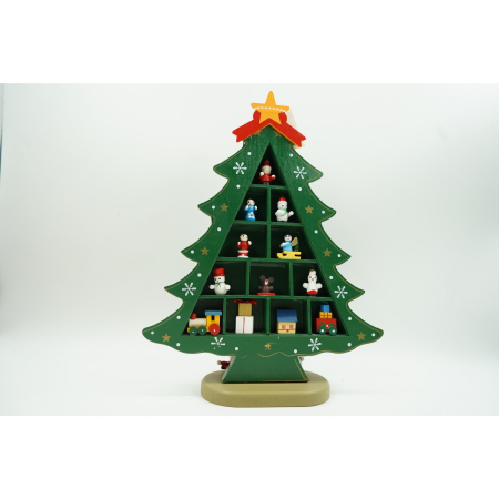 Decoratiune Craciun, Brad, Verde, 5 cavitati cu ornamente, 22 cm x 29 cm, Lemn,  [1]