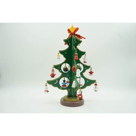 Decoratiune Craciun, Brad, Verde, 8 cavitati cu ornamente, 18.5 cm x 25 cm, Lemn,  [4]