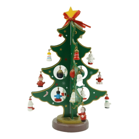 ✨TOATE PRODUSELE✨ - Decoratiune Craciun, Brad, Verde, 8 cavitati cu ornamente, 18.5 cm x 25 cm, Lemn, 