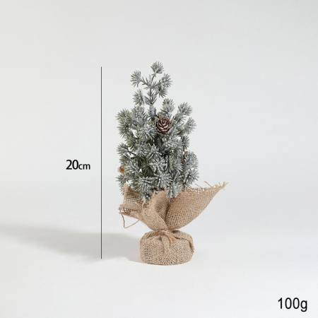 Decoratiune Craciun pentru Masa, , Ornament de Decor Model Brad de Craciun de Dimensiuni Mici cu Fulgi Albi, pentru Birou si Interior, din Plastic Calitativ 20 cm, Verde Alb [1]