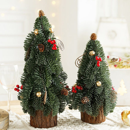 Decoratiune Craciun pentru Masa, , Ornament de Decor Model Brad de Craciun de Dimensiuni Mici, pentru Birou si Interior, din Plastic 30 x 15 x 15 cm, Verde [4]