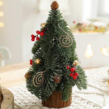 Decoratiuni Craciun - Decoratiune Craciun pentru Masa, , Ornament de Decor Model Brad de Craciun de Dimensiuni Mici, pentru Birou si Interior, din Plastic 30 x 15 x 15 cm, Verde