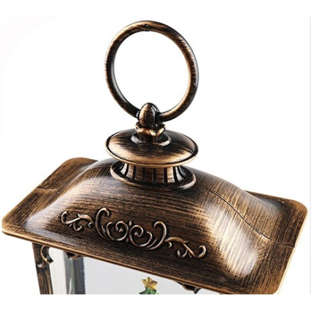 Decoratiune Craciun, Tip Felinar, Figurine Mos Craciun cu Baietel, 3 Moduri, Functie Muzicala, Zapada in Miscare, Functioneaza Cu Baterii ( 3 x AA neincluse), Cablu USB (Inclus), Model Vintage Negru - Auriu, 14.5 x 8 x 23 cm, Alb Cald [2]