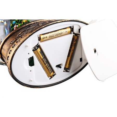 Decoratiune Craciun, Tip Felinar, Figurine Mos Craciun cu Cadouri, 3 Moduri, Functie Muzicala, Zapada in Miscare, Functioneaza Cu Baterii ( 3 x AA neincluse), Cablu USB (Inclus), Model Vintage Negru - Auriu, 13 x 8 x 21 cm, Alb Cald [6]