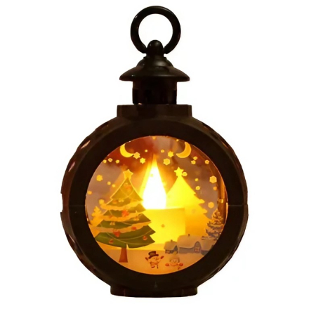 ✨TOATE PRODUSELE✨ - Decoratiune Craciun tip Felinare cu baterii, 13.5 x 9 cm,Lumanare cu geam si inscriptie Brad Craciun,lumina alb cald,baterii incluse,Negru