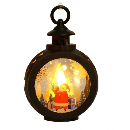 ✨TOATE PRODUSELE✨ - Decoratiune Craciun tip Felinare cu baterii, 13.5 x 9 cm,Lumanare cu geam si inscriptie Mos Craciun,lumina alb cald,baterii incluse,Negru