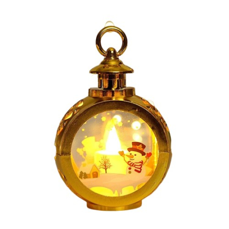 ✨TOATE PRODUSELE✨ - Decoratiune Craciun tip Felinare cu baterii, 13.5 x 9 cm,Lumanare cu geam si inscriptie om de zapada,lumina alb cald,baterii incluse,Auriu