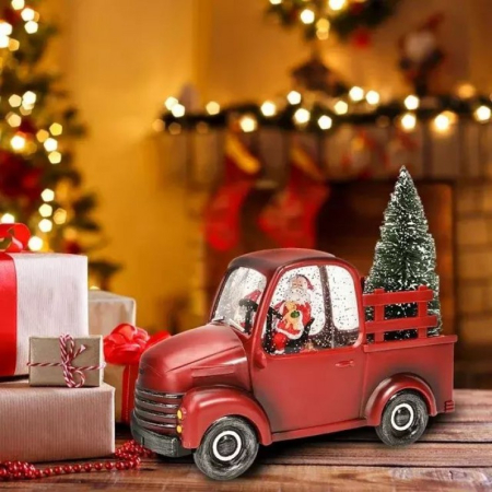 Decoratiune Craciun, Tip Masina, Figurine Mos Craciun cu Bradul, 3 Moduri, Functie Muzicala, Zapada in Miscare, Functioneaza Cu Baterii ( 3 x AA neincluse), Cablu USB (Inclus), Model Rosu, 24 x 10 x 19 cm, Alb Cald [5]