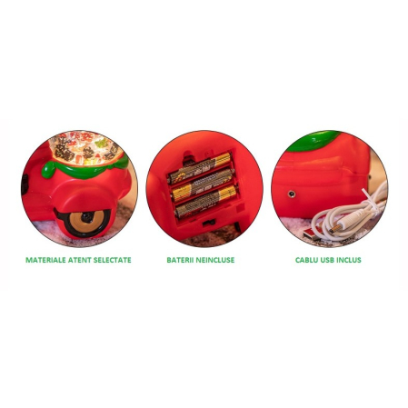 Decoratiune Craciun, Tip Motocicleta, Glob 10 cm, Figurine Mos Craciun, 3 Moduri, Functie Muzicala, Zapada in Miscare, Functioneaza Cu Baterii ( 3 x AAA neincluse), Cablu USB (Inclus), Model Rosu, 20 x 11.5 x 20 cm, Alb Cald [5]