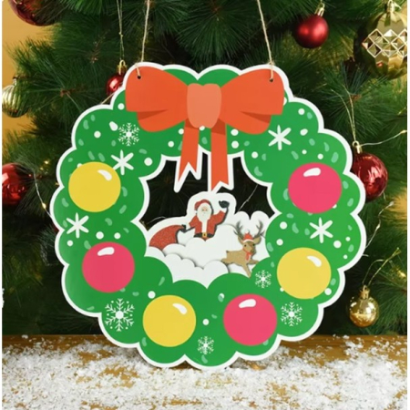 Decoratiune de Craciun, , de Agatat, pentru Usa sau Perete, Sfoara Inclusa, 32 x 33 cm, din Hartie 350g, Model Coronita, Multicolor [4]