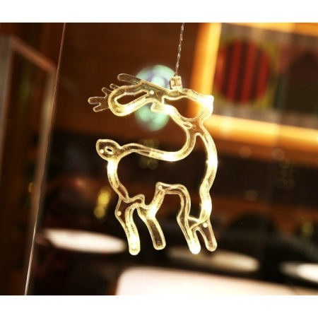 Decoratiune de Craciun Luminoasa in forma de Cerb/Caprioara, 18x13 cm, cu Ventuza, Alb Cald,  [1]