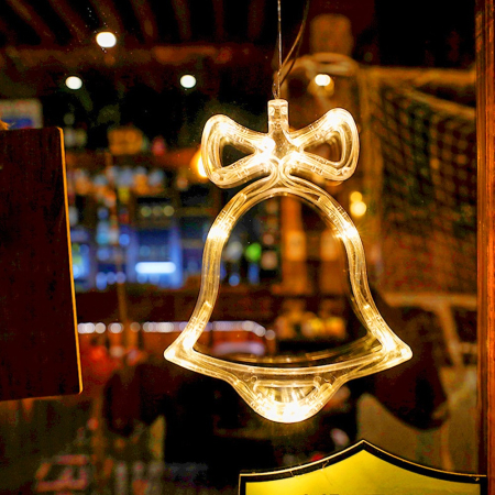 Decoratiune de Craciun Luminoasa in forma de Clopotel 15x18 cm, cu Ventuza, Alb Cald,  [3]