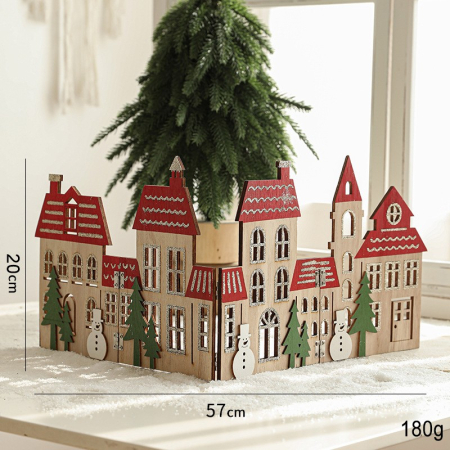 Decoratiune de Craciun, , Model Orasel de Craciun pentru Brad, in stil European, Pliabil din Lemn, 57 x 20 cm, Maro Natur Rosu [1]